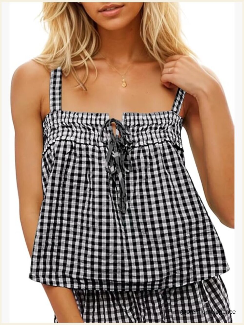Gingham Tie Front Tank Top Sleeveless Square Neck Cami Crop Y2K Summer